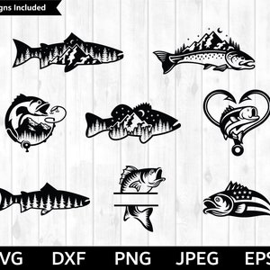Fish SVG Bundle, Fishing SVG, Fish & Trees SVG, Fish Cut File,