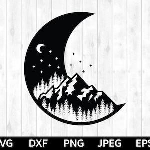 Moon and Mountains SVG, Moon Cut File, Moon and Mountains Cut File