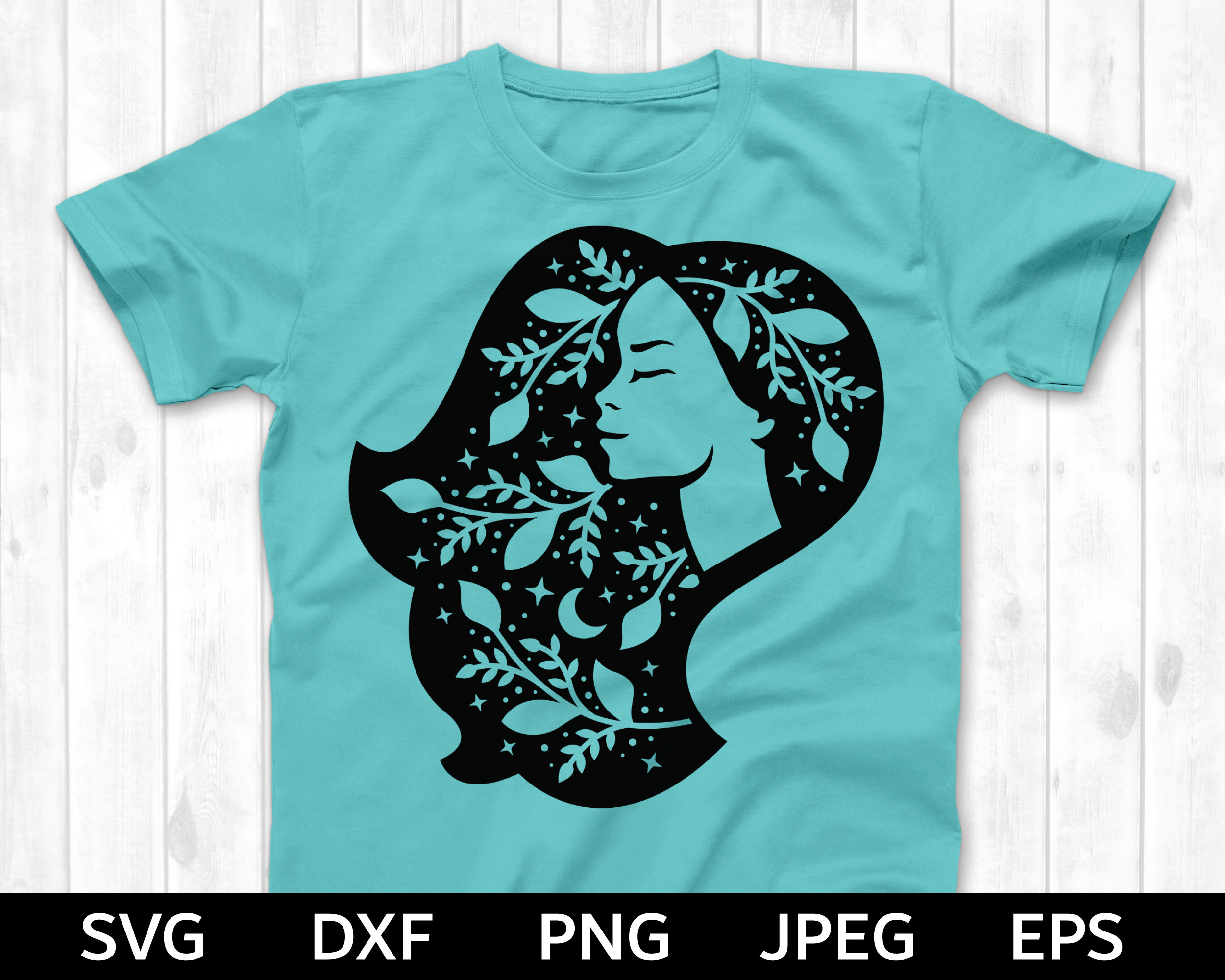 Woman Hair SVG, Woman SVG, Floral Hair SVG, Celestial, Woman Cut File ...