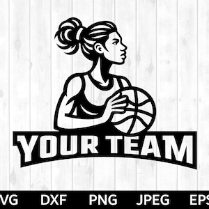Aangepaste basketbal SVG, meisjes basketbal SVG, basketbal gesneden bestand, basketbal silhouet & Cricut gesneden bestand, basketbalspeler SVG