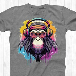 Affe mit Kopfhörer Png | Bunte Wandbilder | Dj Affe Png | Sublimation Design Digital Download