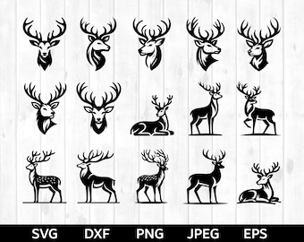 Paquete SVG de ciervos, SVG de caza, archivos de corte de vida silvestre, diseños de Cricut, siluetas, SVG de animales del bosque, archivos de manualidades de naturaleza, descarga digital