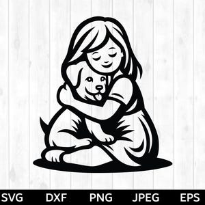 Girl and Puppy SVG, Girl and Puppy png, Girl and Puppy Silhouette & Cricut Cut File, Girl and Puppy clip art