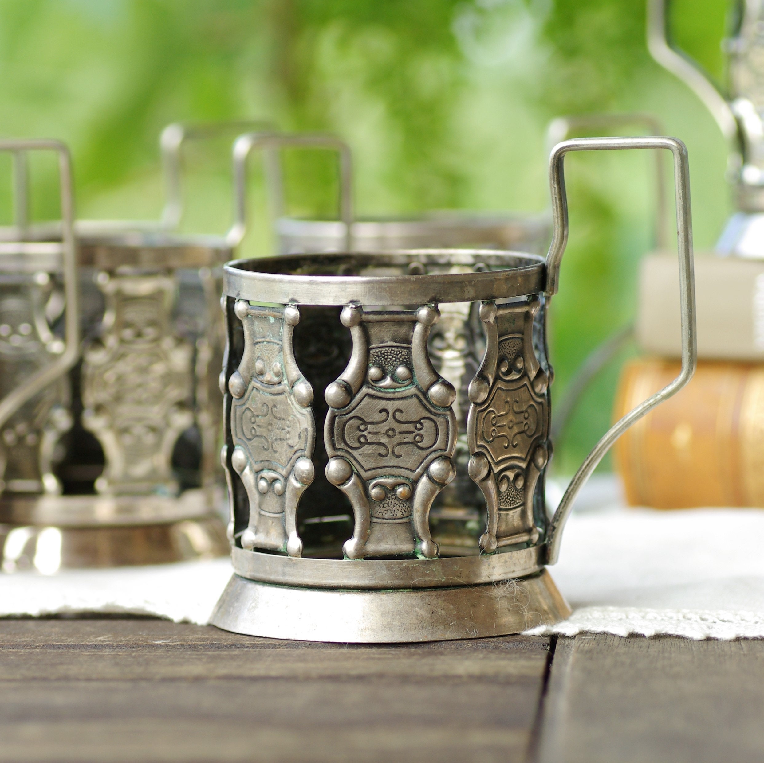 Tea glass holders 4 Russian metal glass holders Soviet Etsy