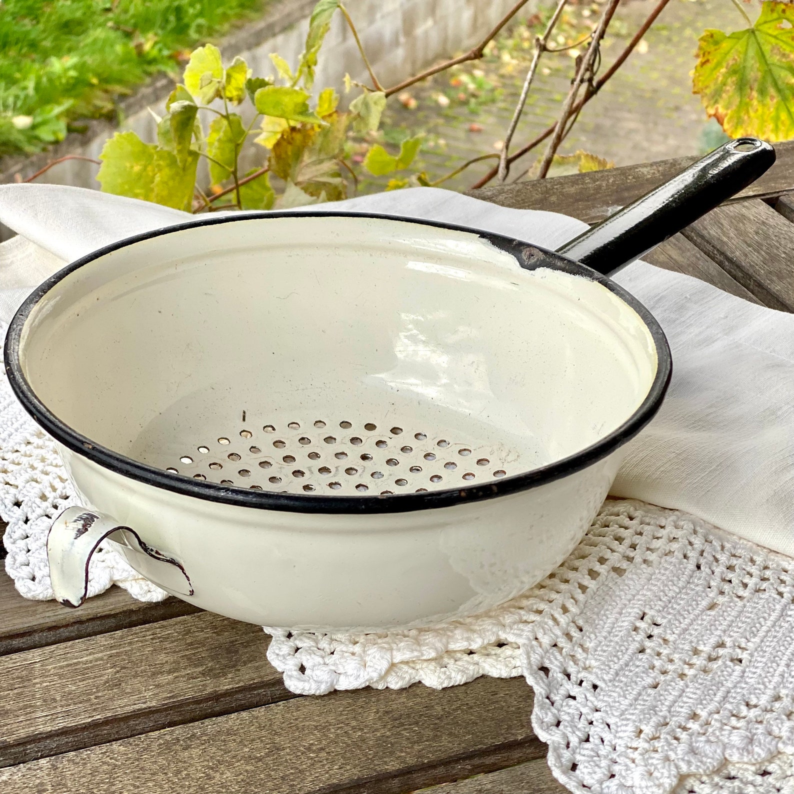 Enamel Colander Farmhouse Decor Strainer Rusty White Enamel Etsy
