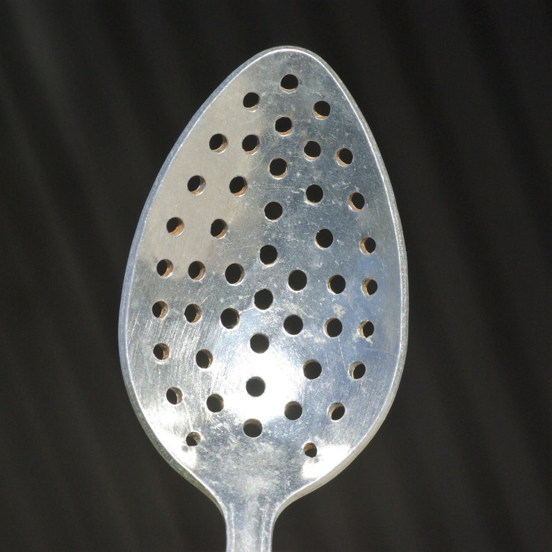 Strainer spoon spoon with holes Soviet USSR food photo props skimmer spoon aluminum colander vintage retro cooking