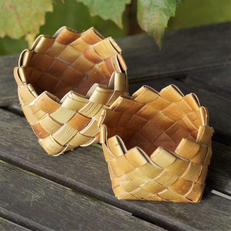 Birch bark baskets set woven small boxes rustic box set Etsy
