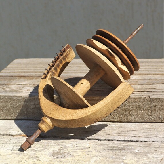 Antique Wool Wood Spindles Set of 6 Old Wooden Spindles Farmhouse Wool