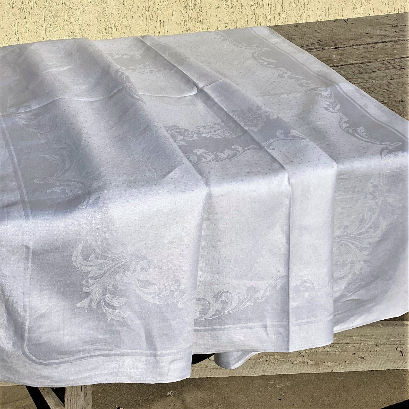 White table runner tablecloth linen. Jacquard table linen. Etsy