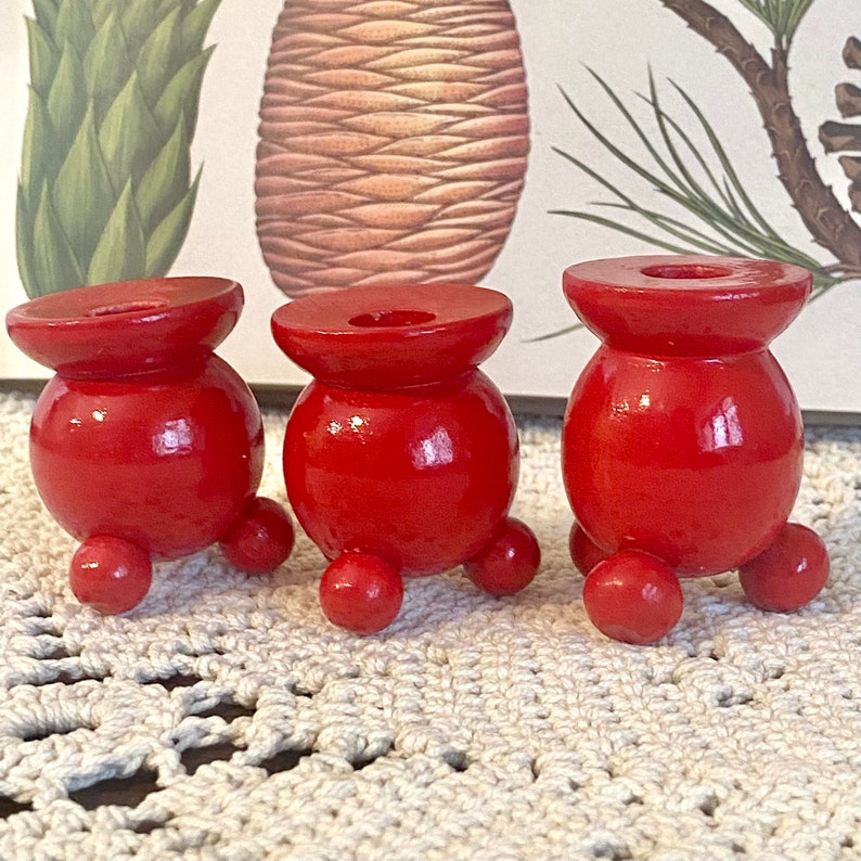 Red Wood Candle Holders Swedish Folk Art Candlesticks for Etsy