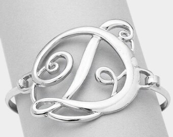 Monogram Initial Bracelet- D Silver