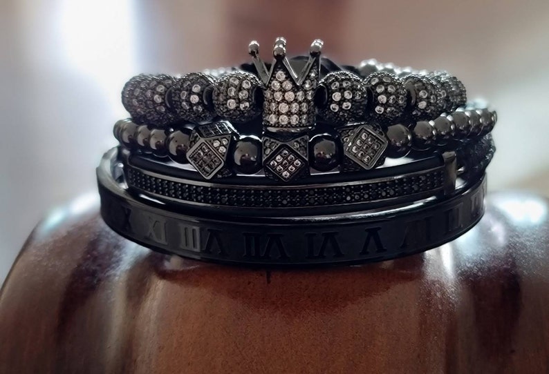 The Lux Total Black Out Crown Beaded Bracelet Set