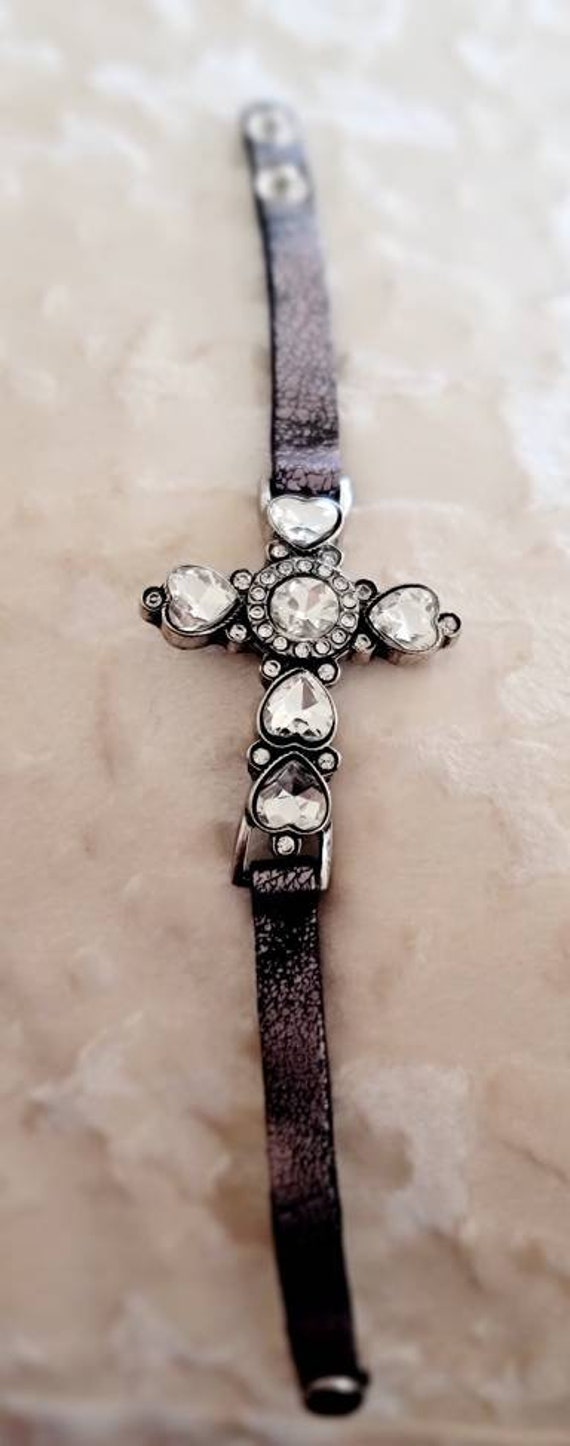 Leather Cross Bracelet- Pewter - image 1