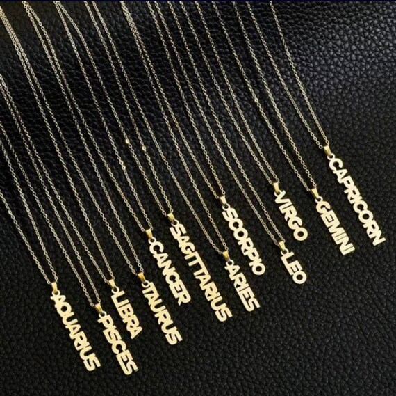 Stainless Steel Zodiac Sign Necklace Vertical Gold C… Gem