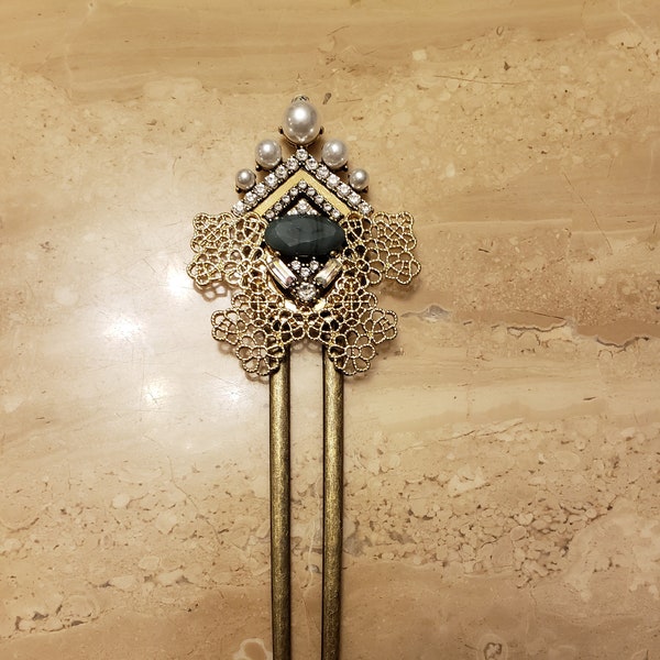 Pearl Crystal Honeycomb Hair Fork