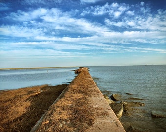 Port Bolivar Galveston Texas pier jetty nature sky water Gulf of Mexico ocean fine art gift wall hanging photograph Valentine's Day wedding