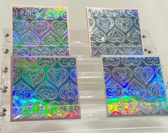 Handmade Notecard Set, Hearts on Holographic Silver Cardstock