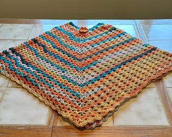 Painted Desert, Multicolor crochet Light-weight Spring/Fall Poncho