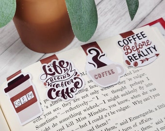 Magnetic Bookmark Sets, Coffee Bookmark, Coffee Magnetic Bookmark, Coffee Lover Gift, Page Marker, Journal Bookmark, Christmas Secret Santa