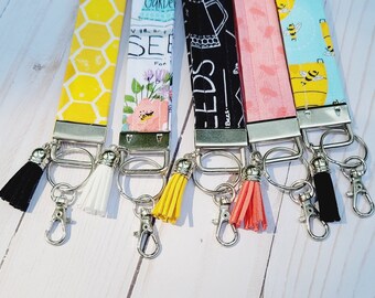 Bee Fabric Key Fob, Honeycomb Key Fob Wristlet, Fabric Bee Lanyard, Bee Keychain, Bumblebee Wristlet, Wrist Keychain, Giveaway Gift