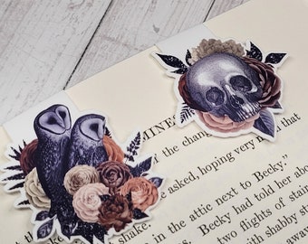 Halloween Magnetic Bookmarks, Gothic Bookmarks, Skull Bookmarks, Owl Bookmark, Skeleton Bookmark, Witchy Bookmark, Gothic Book Gift