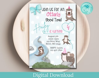 Otter Birthday Invitation: Editable Party Theme (Digital Download)