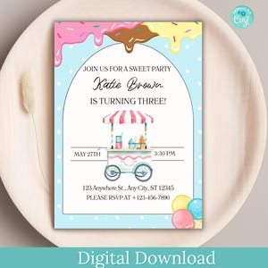Bearbeitbares Eis Geburtstagseinladung DOWNLOAD, Eis Party Einladung, Süßigkeiten Geburtstagseinladung, Eis Party Einladung