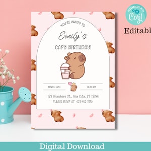 Editable Capybara Birthday Invitation DOWNLOAD, Capybara Party Invitation, Capybara Birthday Invitation, Kawaii Capybara Digital Template
