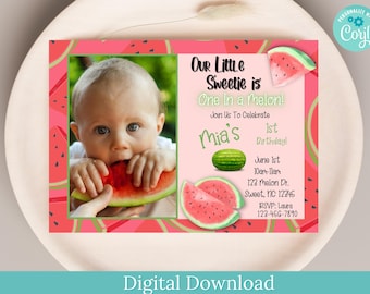 Watermelon Birthday Invitation, One in a Melon Theme (Digital Download)