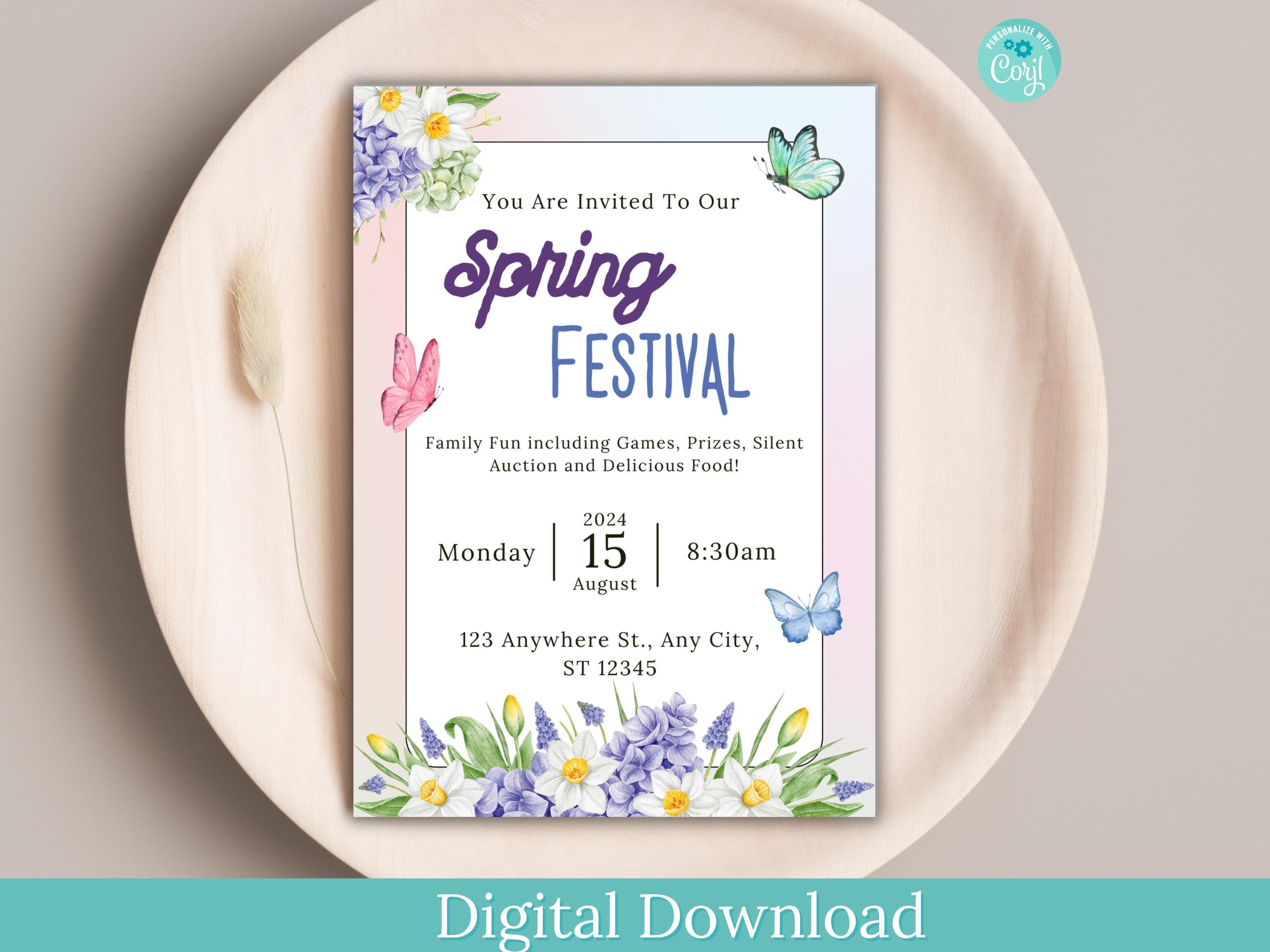 Spring Fest Invitation Spring Festival Invitation, Floral Garden Party (digital Download) - Etsy