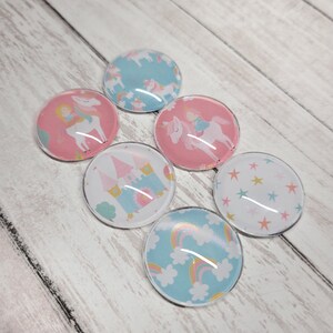 Unicorn Glass Magnets, Princess Magnets, Playroom Magnets, School Magnets, Kids Fridge Magnets, Giveaway Gift, Stocking Stuffers