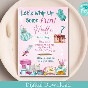 Baking Birthday Invitation DOWNLOAD, Cooking Party Invitation, Cooking Birthday Invitation, Baking Birthday Invite, Baking Theme Invite