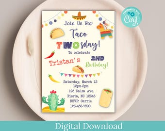 Taco TWOsday Birthday Invitation, Fiesta 2nd Birthday (Digital Download)