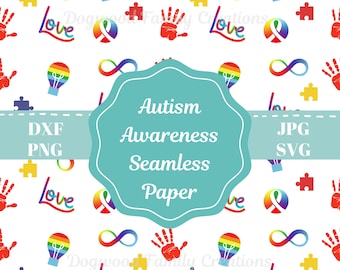 Patrón sin costuras de concienciación sobre el autismo, fondo de piezas de rompecabezas (descarga digital)