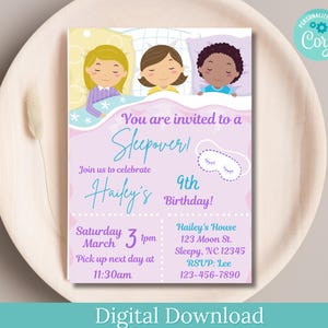 Sleepover Birthday Invitation DOWNLOAD, Sleepover Invitation template, Sleepover Birthday Invitation Printed, Pajama Party Invitation