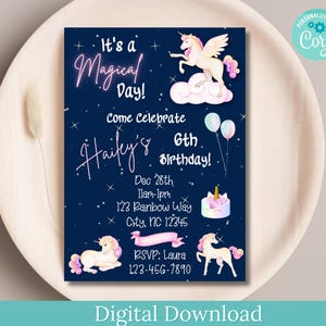 Einhorn-Geburtstags-Einladung DOWNLOAD, Einhorn-Party einladen, Einhorn-Geburtstag einladen, Einhorn-Party-Einladung, Einhorn-Nacht Thema einladen