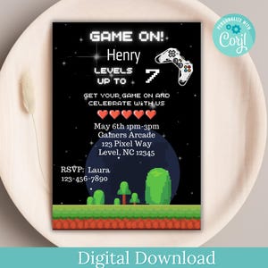Video Game Invitation DOWNLOAD, Video Games Invites, Gamer Birthday Invitation, Gamer Birthday Invite, Video Game Theme Invite