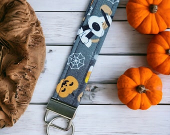 Halloween Dog Fabric Key Fob Wristlet, Fall Puppy Lanyard
