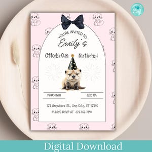 Invitación editable para fiesta de nutria imprimible, tarjeta de cumpleaños de nutria, linda invitación de nutria, invitación de cumpleaños con temática del océano, invitación a fiesta de animales,