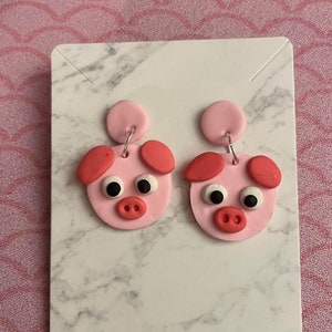 Pig Polymer Clay Earrings | Cute Stud Dangle Pig