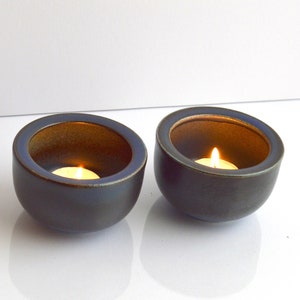 Arabia of Finland BLUES tea light holders x 2 by Heikki Orvola. Blue ceramic candle holders. Vintage Finnish porcelaine.
