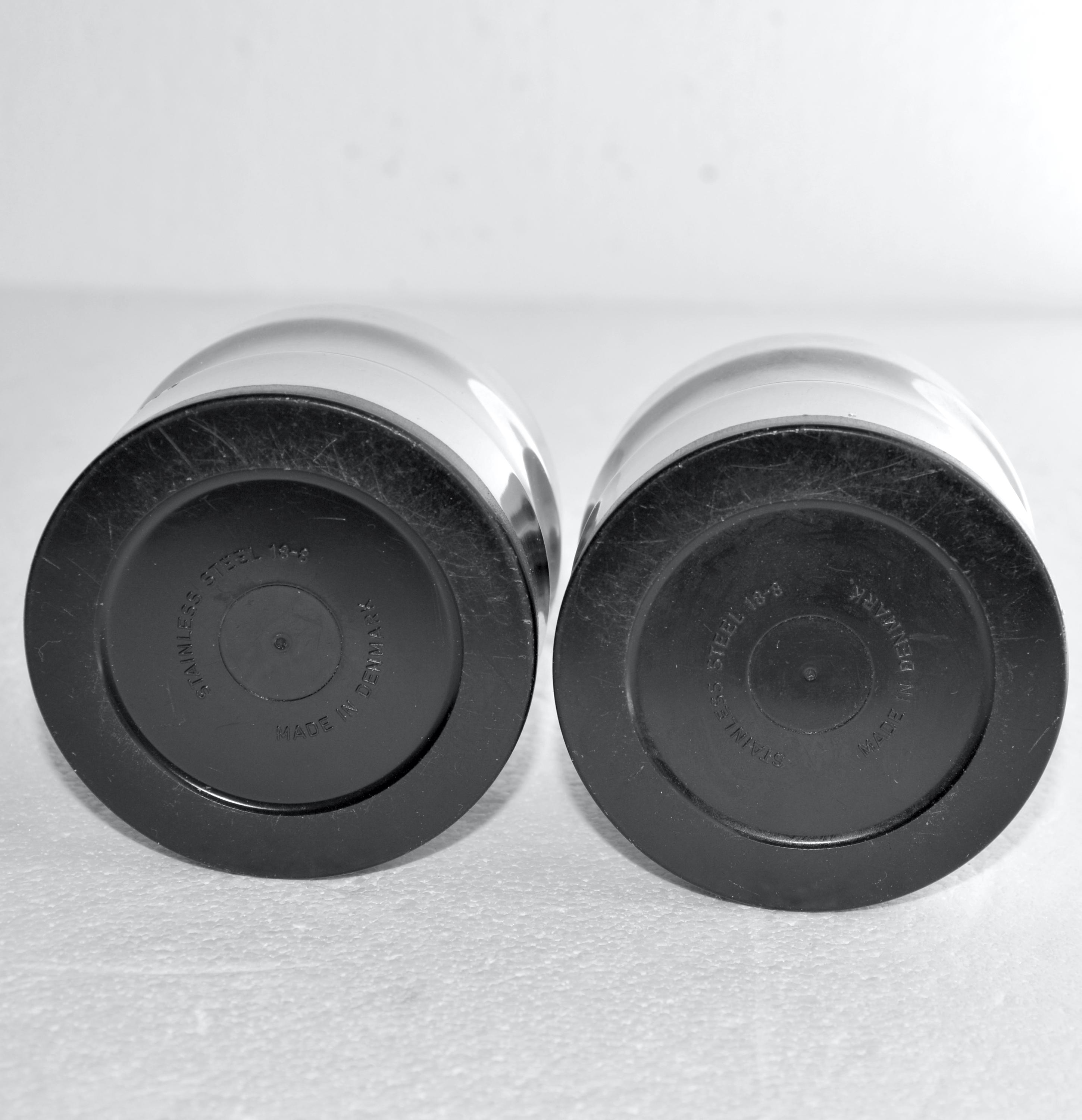 Vintage Danish Stainless Steel Salt and Pepper Shakers. 1960's Mid