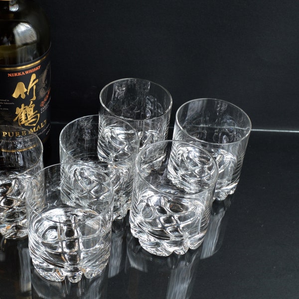 6 Orrefors 'ERIK' old fashioned glasses by Olle Alberius, Sweden. Vintage crystal whiskey tumblers.