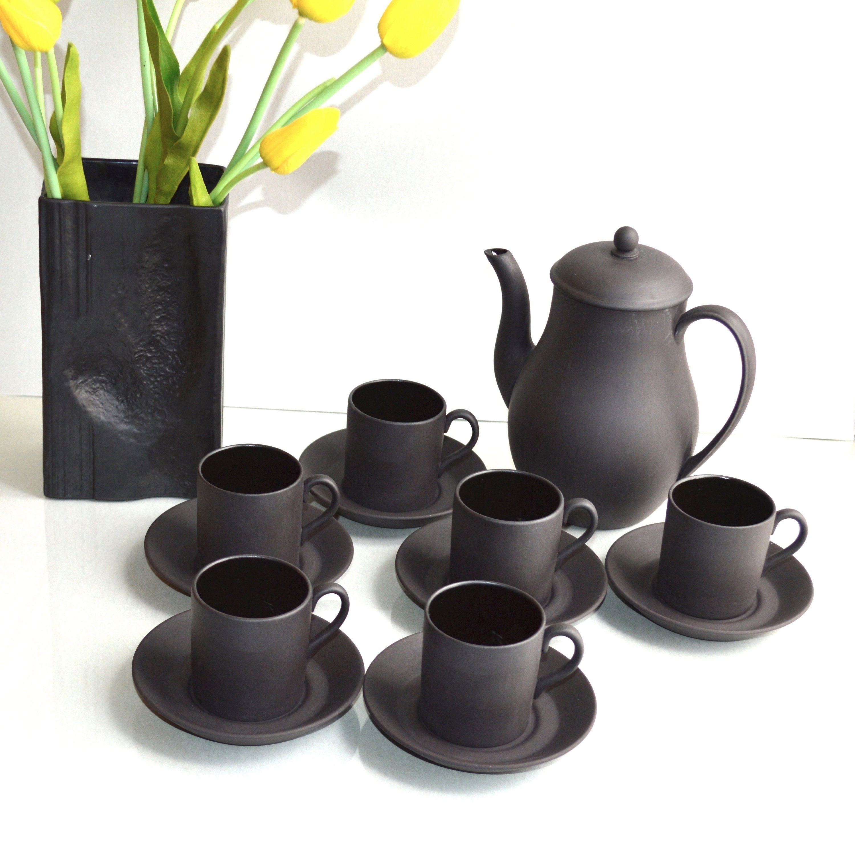Rare Wedgwood BLACK BASALT Demitasse / Mocha / Espresso Set Etsy