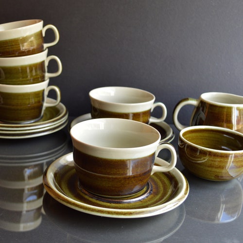 Rörstrand Sweden 12 piece MAYA coffee /tea set by Marianne Westman. Vintage order Swedish Mid-century Modern hand painted ceramic.