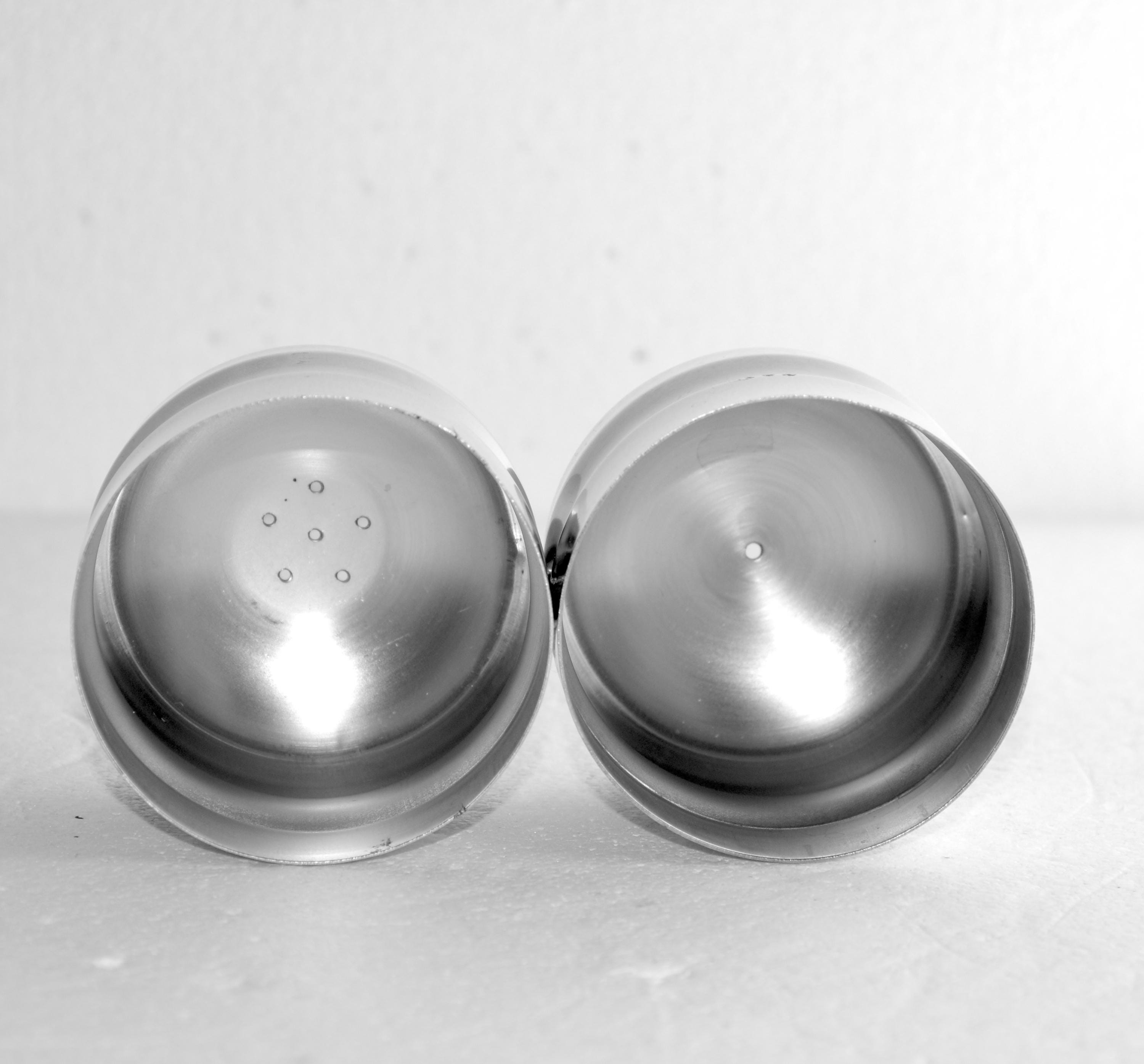 Vintage Danish Stainless Steel Salt and Pepper Shakers. 1960's Mid