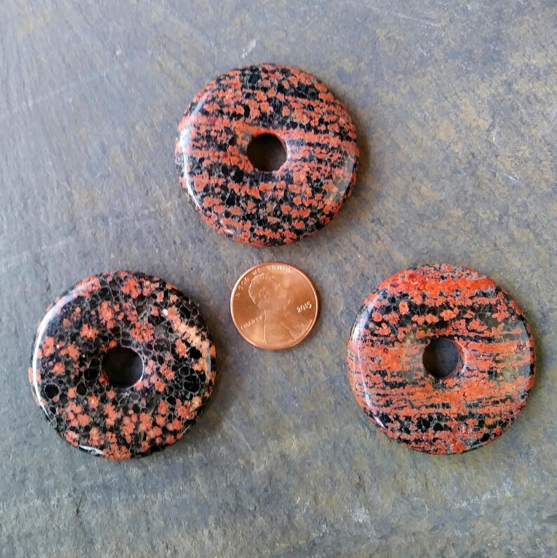 40mm Red Snowflake Jasper Stone Donut W Extendable 20 Black Cord