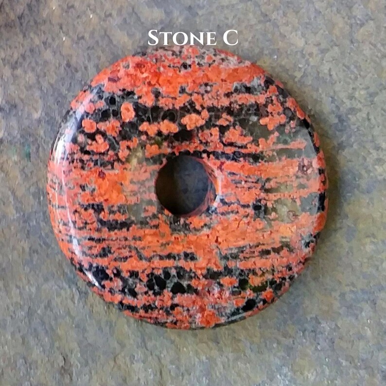 40mm Red Snowflake Jasper Stone Donut W Extendable 20 Black Cord