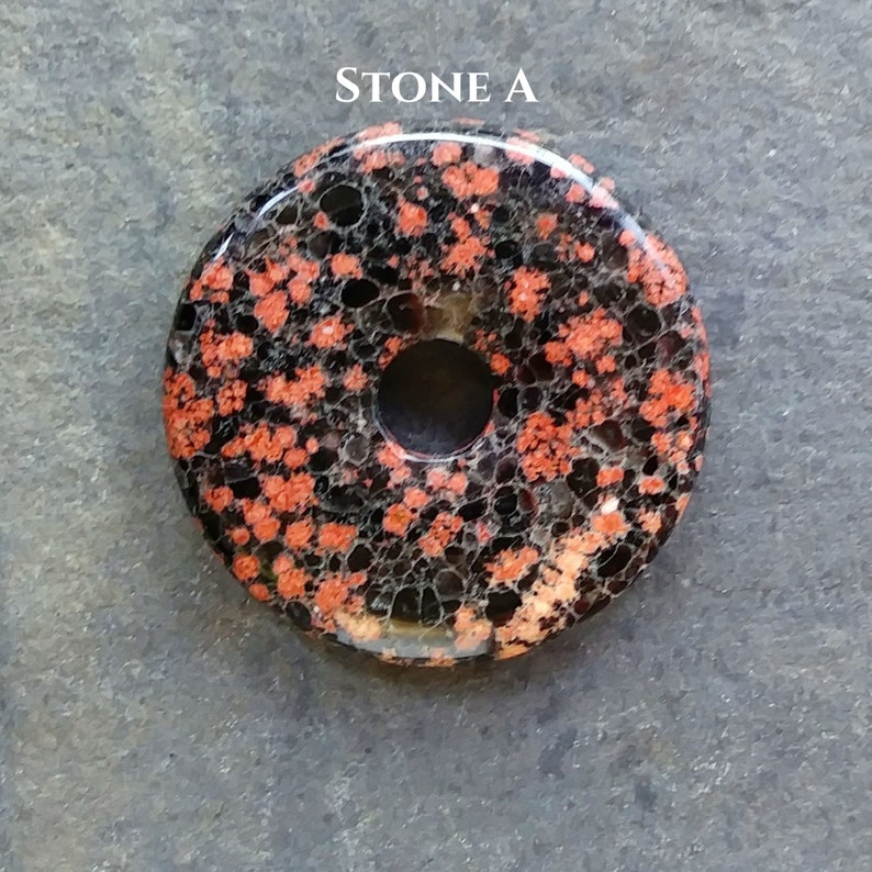 40mm Red Snowflake Jasper Stone Donut W Extendable 20 Black Cord