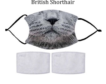 Cat Face Mask, Nose Wire included.  Adult & Child Face Mask - Designed and finished in USA